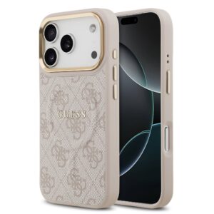 Guess PU Leather 4G Gold Frame MagSafe Case for iPhone 17 Pro / 18 Pro Pink