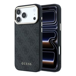 Guess PU Leather 4G Gold Frame MagSafe Case for iPhone 18 Pro Max Black