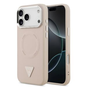 Guess PU Leather Triangle Logo MagSafe Case for iPhone 17 Pro Max Pink