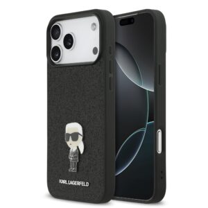 Karl Lagerfeld Fixed Glitter Metal Ikonik Case for iPhone 17 Pro Max Black