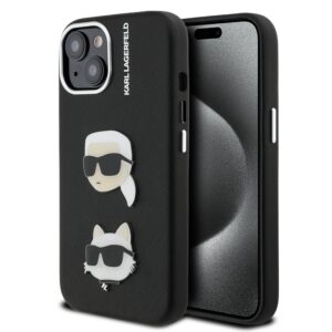Karl Lagerfeld Grained PU K&CH Heads Case for iPhone 15 Black
