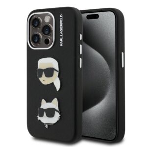 Karl Lagerfeld Grained PU K&CH Heads Case for iPhone 15 Pro Black
