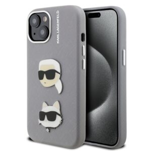Karl Lagerfeld Grained PU K&CH Heads Case for iPhone 15 Grey