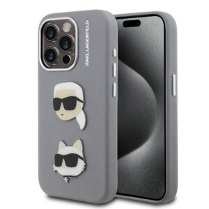 Karl Lagerfeld Grained PU K&CH Heads Case for iPhone 15 Pro Grey