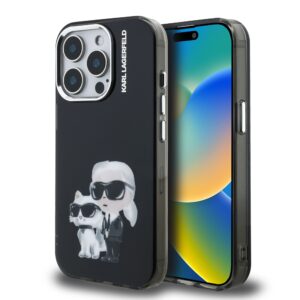Karl Lagerfeld IML Aquarelle Karl and Choupette Case for iPhone 15 Pro Black