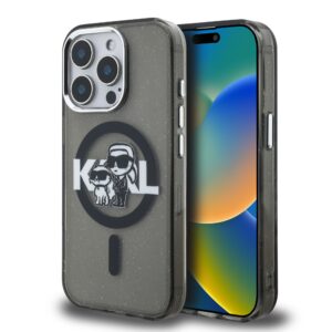 Karl Lagerfeld IML Glitter Karl and Choupette Sketch MagSafe Case for iPhone 15 Pro Black