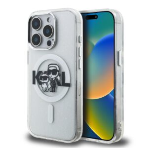 Karl Lagerfeld IML Glitter Karl and Choupette Sketch MagSafe Case for iPhone 15 Pro Transparent