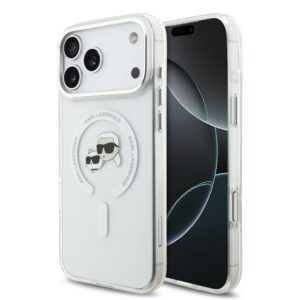 Karl Lagerfeld IML K&CH Heads Metal Frame MagSafe Case for iPhone 17 Pro Max Transparent