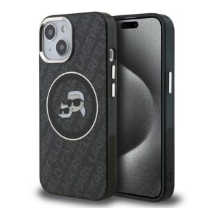 Karl Lagerfeld IML K&CH Heads Repeated Logo MagSafe Case for iPhone 15 Black