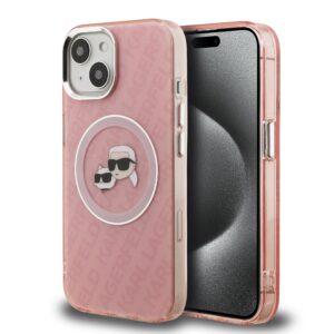 Karl Lagerfeld IML K&CH Heads Repeated Logo MagSafe Case for iPhone 15 Pink