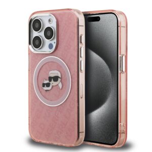 Karl Lagerfeld IML K&CH Heads Repeated Logo MagSafe Case for iPhone 15 Pro Pink