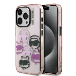 Karl Lagerfeld IML Multi K&CH Heads Case for iPhone 15 Pro Pink