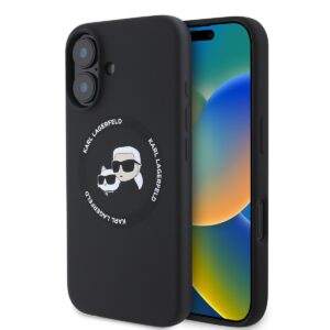 Karl Lagerfeld Liquid Silicone K&CH Heads MagSafe Case for iPhone 16 Black