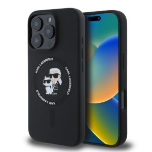 Karl Lagerfeld Liquid Silicone Karl and Choupette MagSafe Case for iPhone 16 Pro Black