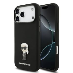 Karl Lagerfeld Liquid Silicone Metal Ikonik Case for iPhone 17 Pro Max Black