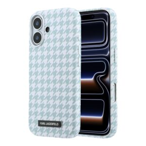 Karl Lagerfeld PU Houndstooth Resin Plate MagSafe Case for iPhone 17 Blue
