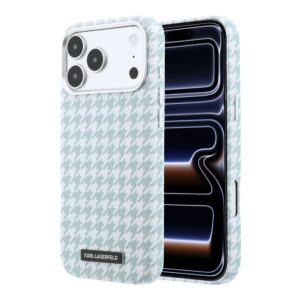 Karl Lagerfeld PU Houndstooth Resin Plate MagSafe Case for iPhone 17 Pro Max Blue
