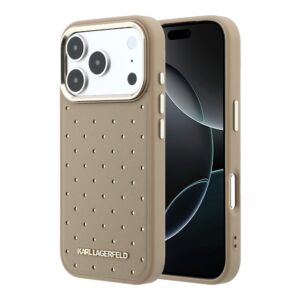 Karl Lagerfeld PU Perforated Gold Dots MagSafe Case for iPhone 17 Pro Max Beige