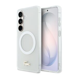 Lacoste PC/TPU Frosted Finish Gold Logo Magnetic Case for Samsung Galaxy S26 White