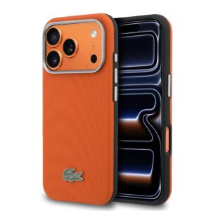 Lacoste PVC Petit Pique Semi Wrap MagSafe Case for iPhone 17 Pro Max Orange