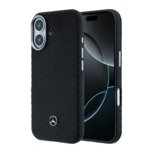 Mercedes PU Leather Wood Semi Wrap MagSafe Case for iPhone 17 Black