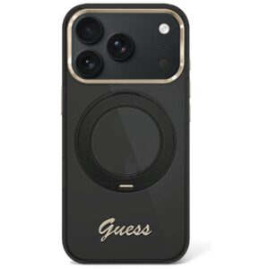 Guess IML Ring Stand 360 Script Metal Logo MagSafe Case for iPhone 17 Pro Max / 18 Pro Max - Black