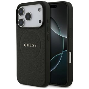 Guess Grained Gold Ring MagSafe Case for iPhone 18 Pro / 17 Pro - Black