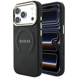 Guess Saffiano Peony & Ring MagSafe case for iPhone 17 Pro / 18 Pro - black