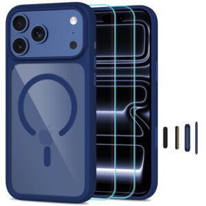Tech-Protect MagOne MagSafe CC Case + Tempered Glass 2-Pack for iPhone 18 Pro / 17 Pro - Clear Navy Blue