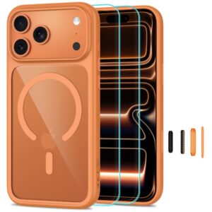 Tech-Protect MagOne CC MagSafe + Tempered Glass 2-Pack Case for iPhone 18 Pro / 17 Pro - Transparent Orange