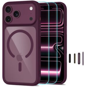 Tech-Protect MagOne CC MagSafe Case + Tempered Glass 2-Pack for iPhone 18 Pro Max / 17 Pro Max - Clear Burgundy