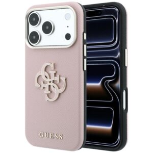 Guess Grained & Big Resin Logo Case for iPhone 18 Pro / 17 Pro - Pink