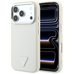 Guess Grained Triangle Logo MagSafe Case for iPhone 18 Pro / 17 Pro - Beige