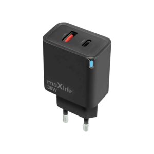 Maxlife MXTC-09-30AC GaN PD QC charger 1x USB-C 1x USB 30W black