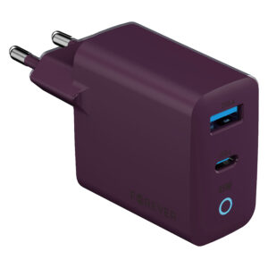 Forever Vibe-TC45AC GaN PD QC charger 1x USB-C 1x USB 45W dark cherry
