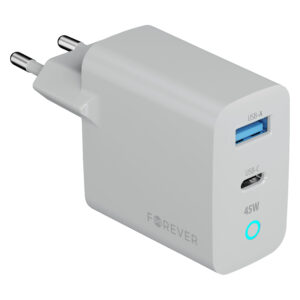 Forever Vibe-TC45AC GaN PD QC charger 1x USB-C 1x USB 45W silver