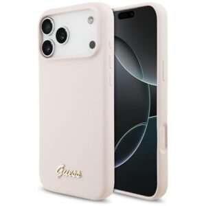 Guess Silicone Script Metal Logo MagSafe case for Iphone 18 Pro Max / iPhone 17 Pro Max pink