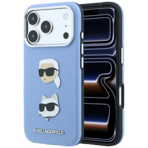 Karl Lagerfeld Saffiano with Karl & Choupette Heads Pins & Logo case for Iphone 18 Pro Max / 17 Pro Max blue