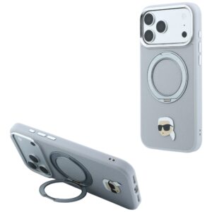 Karl Lagerfeld with Ring Stand 360 Karl Head Pin MagSafe case for Iphone 18 Pro / 17 Pro gray