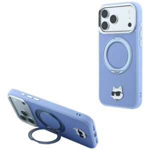 Karl Lagerfeld with Ring Stand 360 Choupette Head Pin MagSafe case for iPhone 18 Pro Max / 17 Pro Max light blue