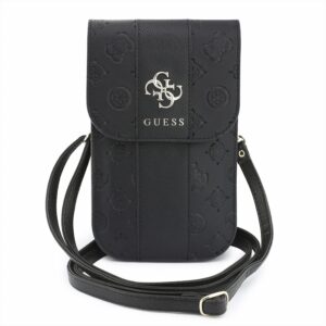 Guess PU 4G Peony Stripe Metal Logo Phone Bag Black