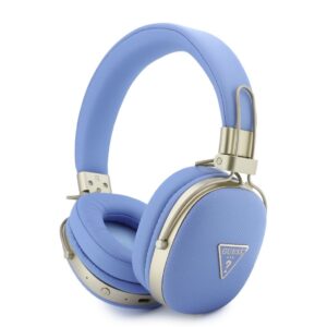 Guess PU Grained Triangle Gold Metal Logo ENC Wireless Headphone Blue