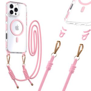 Tel Protect Strap Clear Case for Iphone 15 Pro Max pink