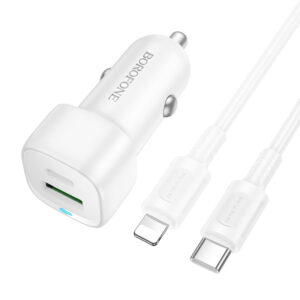 Borofone Car charger BZ34B Cloud - USB + Type C - QC 3.0 PD 38W with Type C to Lightning cable white