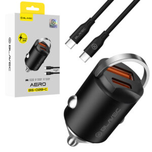 Blavec Car charger BS-02B-C Aero - USB + Type C - QC 3.0 18W PD 30W with Type C to Type C cable (CCBS02BCA-UCB) black