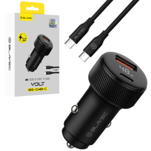 Blavec Car charger BS-04B-C Volt - USB + Type C - QC 3.0 18W PD 30W with Type C to Type C cable (CCBS04BCV-UCB) black