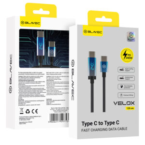 Blavec Cable Velox pleciony - Typ C na Typ C - PD 240W 5A LED display 1,2 metra Apple CarPlay/Android Auto (CVE-CC5B12) black