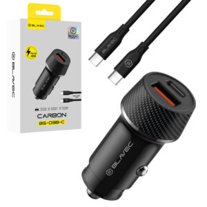 Blavec Car charger BS-03B-C Carbon - USB + Typ C - QC 3.0 18W PD 30W z kablem Typ C na Typ C (CCBS03BC-UCB) black