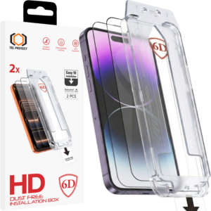 Tel Protect Dust-Free Easy Fit Full Glue 6D Tempered Glass for Iphone 14 black - 2 pieces