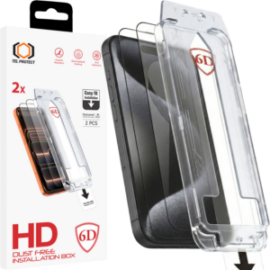 Tel Protect Dust-Free Easy Fit Full Glue 6D Tempered Glass for Iphone 15 Pro Max black - 2 pieces